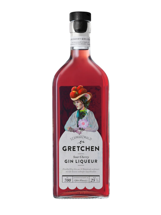 GRETCHEN Sour Cherry Gin Liqueur Front_skaliert Der Gretschen Schwarzwald Gin Liqueur